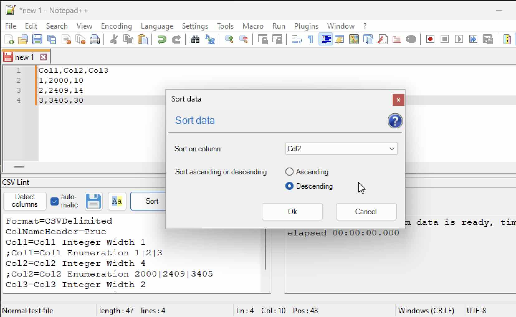 How to Sort CSV File Data in Notepad++ based on a Column